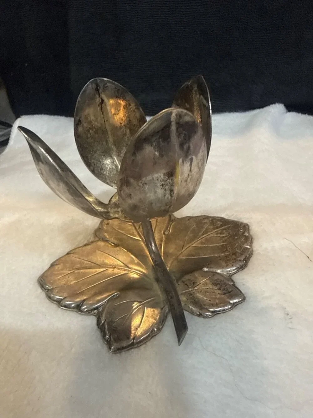 vintage German mid-century silver-plated lotus flower candle holder Quist (F.W.